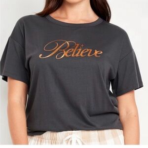 Holiday Graphic Believe T-shirt Black Copper Metalic NWT Large or 2XL